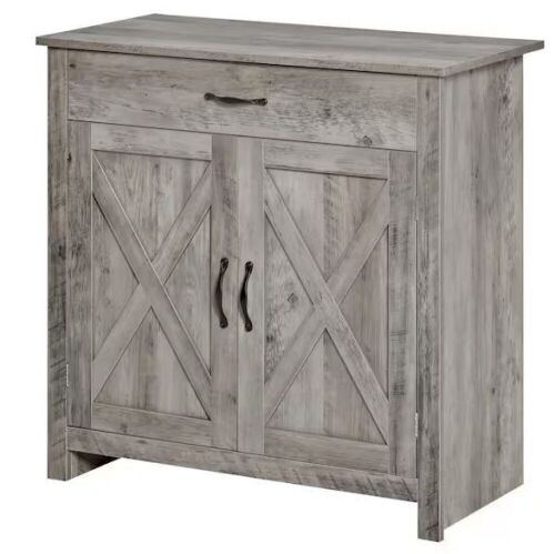 HOMCOM Natural MDF Farmhouse Barn Door Style Sideboard Cabinet - Lot 80