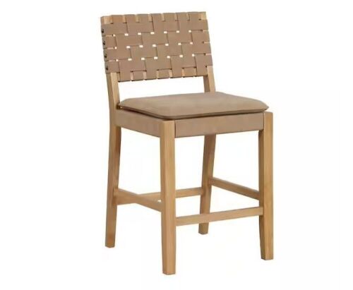 Nathan James Cohen 24 in. Natural Brown Wood Mid-Century Faux Leather Counter Height Bar Stool with Woven Back - Lot 115