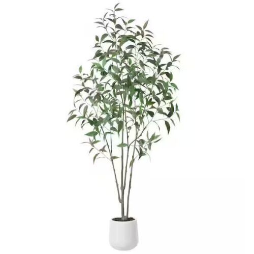 DR.Planzen 7 ft. Faux Eucalyptus Tree with Round White Planter - Lot 117