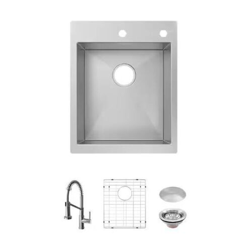 Glacier Bay Professional Zero Radius 17 in. Drop-In Single Bowl 16 Gauge Stainless Steel Kitchen Sink with Spring Neck Faucet - Lot 79