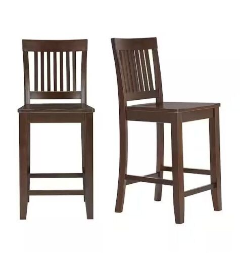 StyleWell 38.59 in. Scottsbury Dark Chocolate Brown Wood Counter Stools with Slat Back, Set of 2 - Lot 70