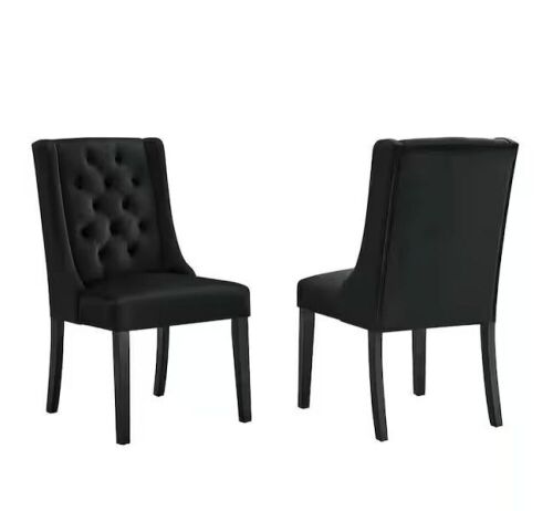 MODWAY Baronet Black Performance Velvet Tufted Dining Side Chairs, Set of 2 - Lot 66