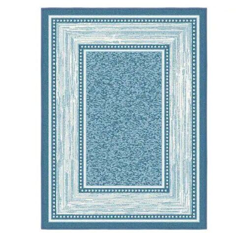 Lot of (3) Ottomanson Ottohome Collection Non-Slip Rubberback Bordered Design, Teal Blue - (1) 2 x 7 & (2) 2 x 3  - Lot 456