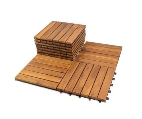 Pro Space 12 in. x 12 in. Acacia Wood Interlocking Flooring Deck Tile Brown 6 Slats, 10-Pack - Lot 458