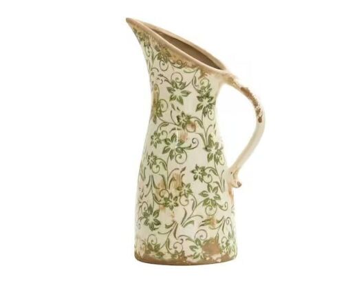 Nearly Natural 10 in. Green Tuscan Ceramic Scroll Pitcher Vase - Lot 552