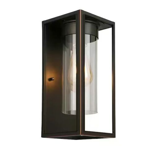 Lot of (2) Eglo Walker Hill 5.24 in. W x 12.01 in. H 1-Light Oil Rubbed Bronze Outdoor Wall Lantern Sconce with Clear Glass Shade - Lot 556