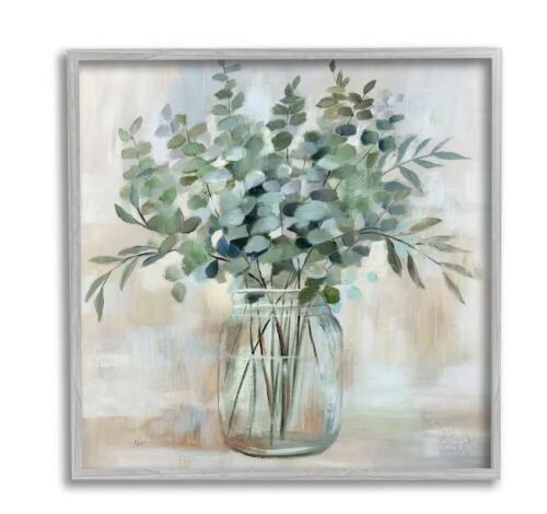 The Stupell Home Decor Collection Soothing Eucalyptus Flower Herb Arrangement Rustic Jar Design by Nan Framed Nature Art Print 17 in. x 17 in. - Lot 656