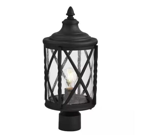Home Decorators Collection Walcott Manor 1-Light Black Outdoor Transitional Post Light with Clear Seeded Glass - Lot 659