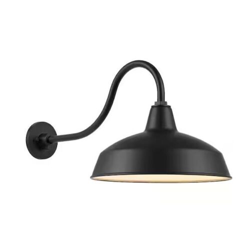 Hampton Bay Easton 14 in. 1-Light Matte Black Barn Outdoor Wall Light Lantern Sconce with Steel Shade - Lot 751