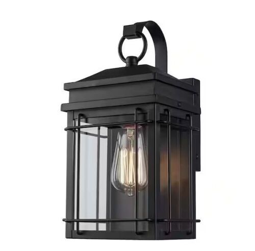 Monteaux Lighting Bel Air 13 in. 1-Light Black Outdoor Wall Light Fixture with Clear Glass - Lot 757