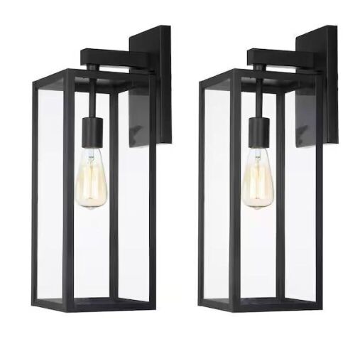 Hukoro Martin 21 in. H 1-Light Matte Black Hardwired Outdoor Wall Lantern Sconc, 2-Pack - Lot 759