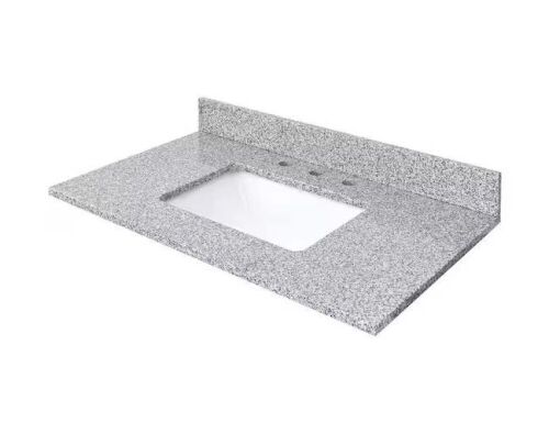 Home Decorators Collection 37 in. W x 22 in D Granite White Rectangular Single Sink Vanity Top in Gray - Lot 59