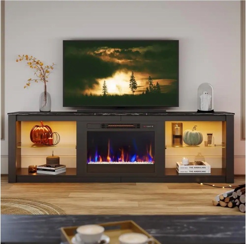 Bestier 70.8 in. Black TV Stand with Fireplace Fits TVs up to 75 in. LED Entertainment Center - Lot 26