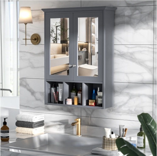 Veikous 23.6 in. W x 7.5 in. D x 30.4 in. H Oversized Bathroom Storage Wall Cabinet in Gray - Lot 243