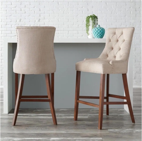 StyleWell Bakerford Biscuit Beige Upholstered Bar Stool with Tufted Back (Set of 2) - Lot 44