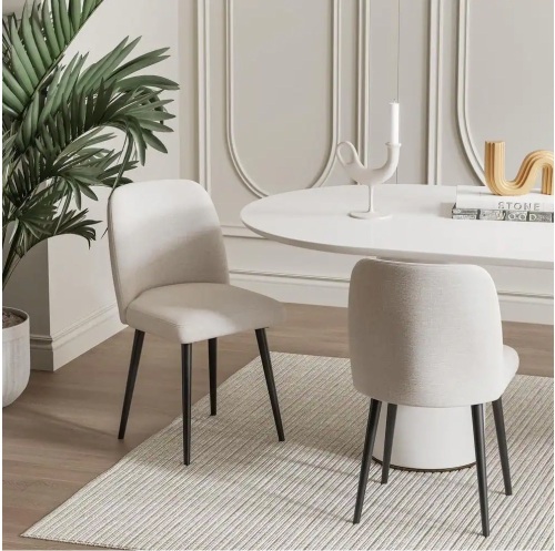 Lirago Set of 2 Upholstered Beige Dining Chair with Black Legs - Lot 57