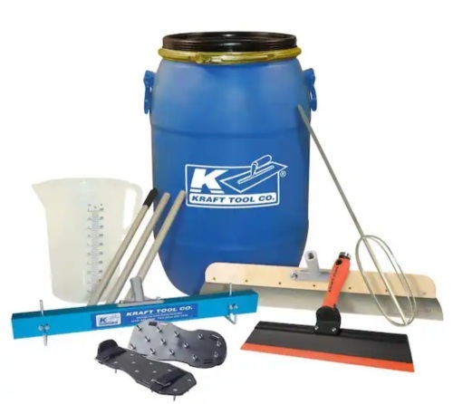 Kraft Tool Co. 7-Piece Self-Leveling Tool Kit with 15 Gal. Mixing Barrel - Lot 58
