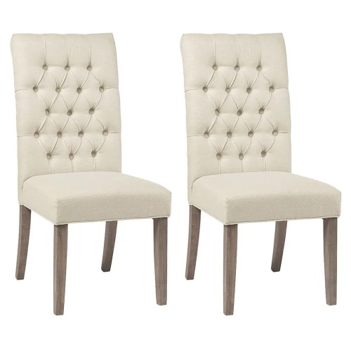 Coaster Douglas Vineyard Set of 2 Oak Tufted Linen-like Fabric Back Dining Chairs - Lot 55