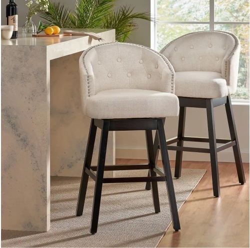 Noble House Set of 2 Ogden 41.5 in. Beige Swivel Cushioned Bar Stool - Lot 56