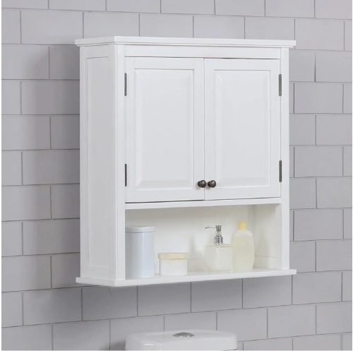 Alaterre Furniture Dorset 27 in. W Wall Mounted Bath Storage Cabinet with 2 Doors and Open Shelf in White - Lot 52