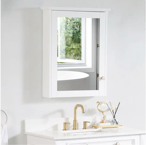 Wellfor 24 in. W x 30 in. H Medium Rectangular White Wood Frame Surface Mount Medicine Cabinet with Mirror - Lot 47