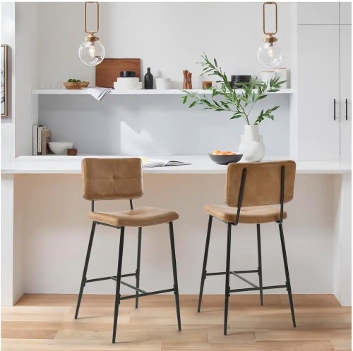 StyleWell (Set of 2) 29 in. Blackburn Mid-Century Modern Cognac Faux Leather Bar Stool with Black Metal Frame - Lot 140