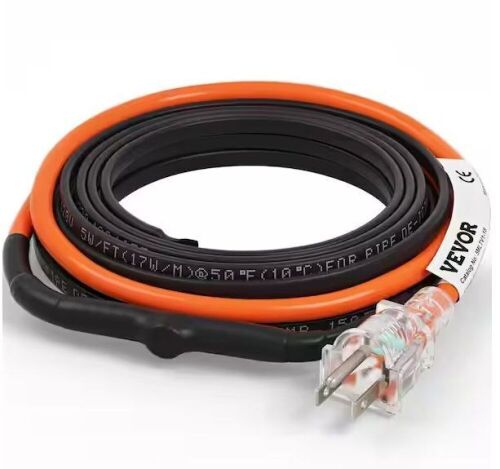VEVOR 18 ft. Pipe Heat Cable 5W/ft. Self-Regulating Heat Tape IP68 110Volt with Build-in Thermostat for PVC Metal Plastic Hose - Lot 317