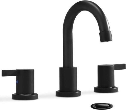 Phiestina 8 Inch 3-Hole Low-Arch 2-Handle Widespread Bathroom Faucet with Valve and Metal Pop-Up Drain - Lot 324