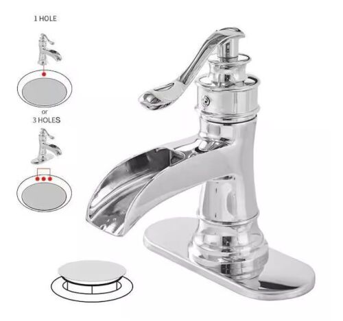 BWE Waterfall Single Hole Single-Handle Low-Arc Bathroom Faucet With Pop-up Drain Assembly in Polished Chrome - Lot 424