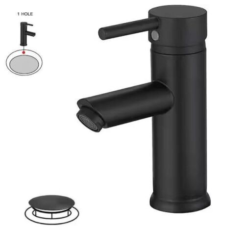 BWE Single Hole Single-Handle Bathroom Faucet With Pop Up Drain in Matte Black - Lot 427
