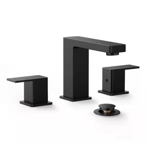 8 in. Widespread Double-Handle Bathroom Faucet with Pop-Up Drain 3-Hole Vanity Sink Faucet Spout in Matte Black - Lot 430