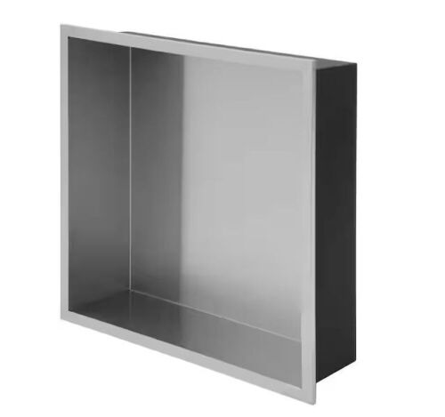 FUNKOL 12 in. x 12 in. Brushed Nickel Stainless Steel Wall Mounted Shower Niche Single Shelf - Lot 431