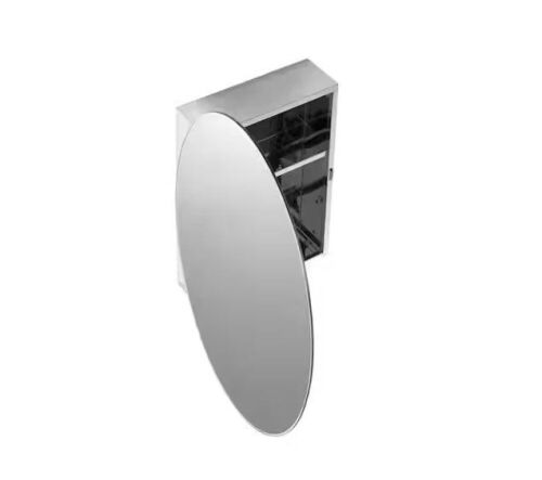 Croydex Tay 18 in. W x 26 in. H Single Door Oval Silver Stainless Steel Surface Mount Bathroom Medicine Cabinet with Mirror - Lot 527