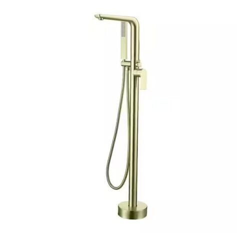 FLG Single-Handle Freestanding Tub Faucet with Hand Shower in Brushed Gold - Lot 530