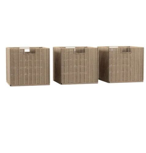 Home Decorators Collection 10.5 in. H x 11 in. W x 11 in. D Brown Wicker Cube Storage Bin 3-Pack - Lot 144