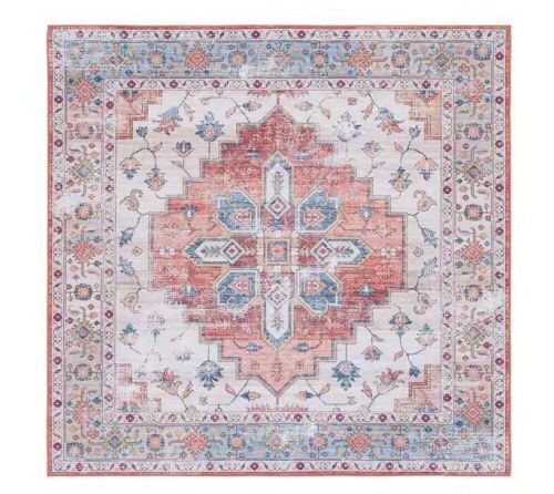 SAFAVIEH Tuscon Beige/Blue 5 ft. x 5 ft. Machine Washable Distressed Medallion Square Area Rug - Lot 213
