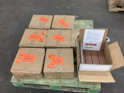 Lot of (8) Cases of Pure Garden 1 ft. W x 1 ft. L 6 Patio Tiles Wood/Polypropylene Interlocking Deck Tile Flooring in Brown, 6 pc  - Lot 35