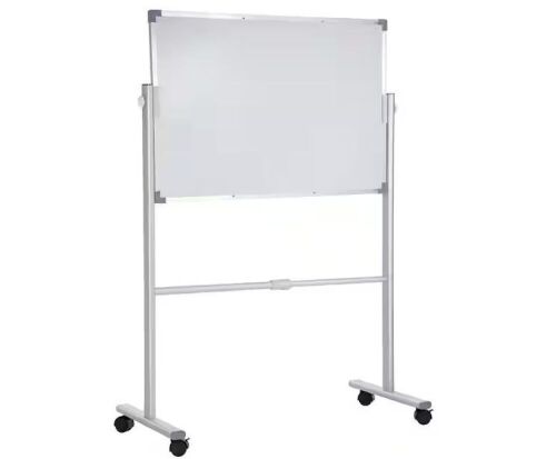 Mobile Magnetic Whiteboard, 36 in. x 24 in. Double Sided, 360° Reversible Rolling Dry Erase Board, Aluminum Frame - Lot 223