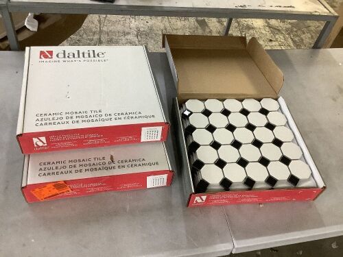 Lot of (3) Daltile Restore Octagon and Dot White with Black Dot 12 in. x 12 in. Glazed Ceramic Mosaic Tile (10 sq. ft./Case) - Lot 718