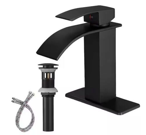 Waterfall Single Hole Single-Handle Low-Arc Bathroom Faucet With Pop-up Drain Assembly in Matte Black - Lot 720