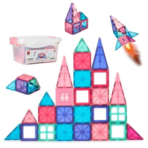 32-Piece Kids Mini Magnetic Tiles Educational STEM Toy Set w/ Carrying Case - Lot 137