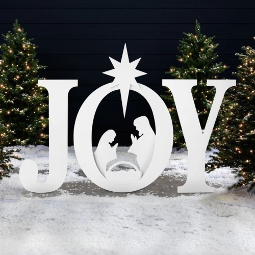 3-Piece Christmas JOY Nativity Yard Decoration w/ Ground Stakes - 46in - Lot 151