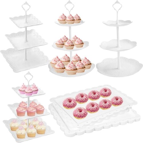 10 Pcs Cake Stand White Plastic Dessert Table Stand Set - Lot 207