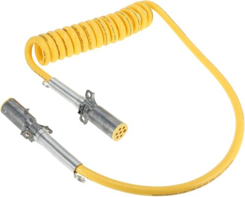 7 Way Long Tail Coiled Electrical Power Trailer Cord Wire Male Plug Trailer Extension Cable for Semi Trucks Tractors - Lot 219