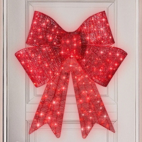 Pre-Lit Large Christmas Bow Decoration, Holiday Decor w/ 8 Functions -36in - Lot 349
