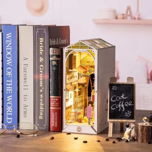 Rolife DIY Book Nook Kit Sunshine Town, DIY Miniature Booknook Kit Creative Decorative Bookend Bookshelf Insert 3D Puzzles for Adults, Halloween/Christmas Decorations/Gifts for Adults (Sunshine Town) - Lot 9547