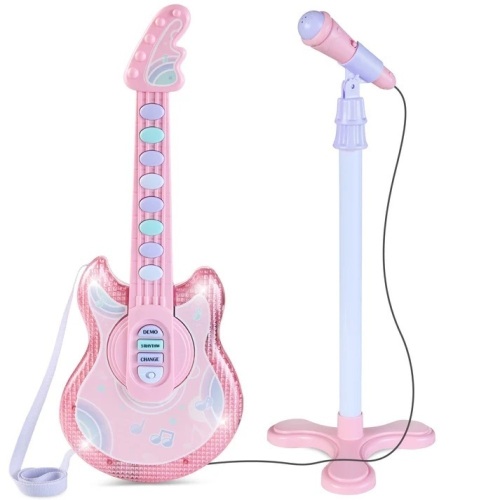 Kids Pretend Play Guitar Musical Instrument Toy w/ Microphone, Stand - 19in - Lot 9876