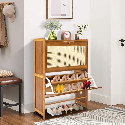 Bamboo Rattan Shoe Storage Cabinet - No Instructions - Lot 343