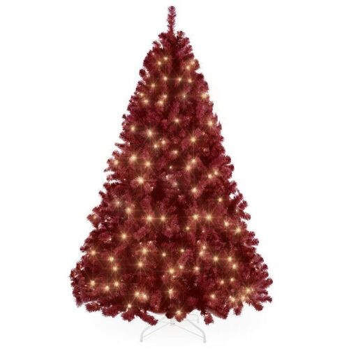 9' Pre-Lit Artificial Burgundy Christmas Tree w/ Incandescent Lights - Lot 372