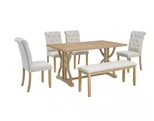 Harper & Bright Designs 4 Upholstered Dining Chairs and Bench - No Table  - Lot 25
